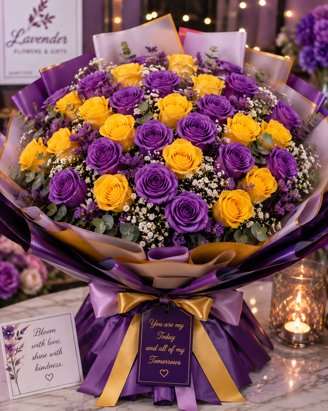 Royal Radiance Purple & Yellow Roses
