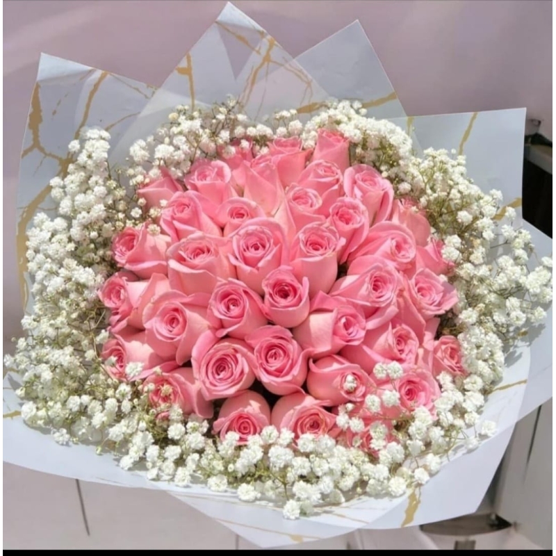 Baby Pink Rose & Baby's Breath Bouquet