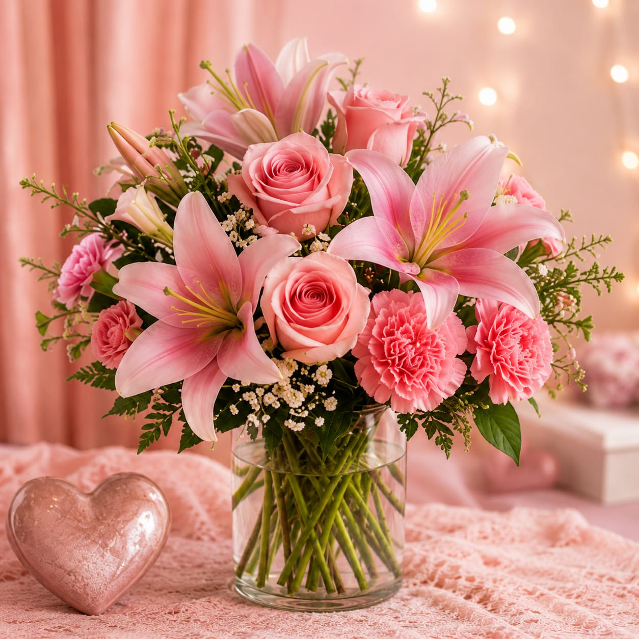 Roses & Carnations with lillies Bouquet