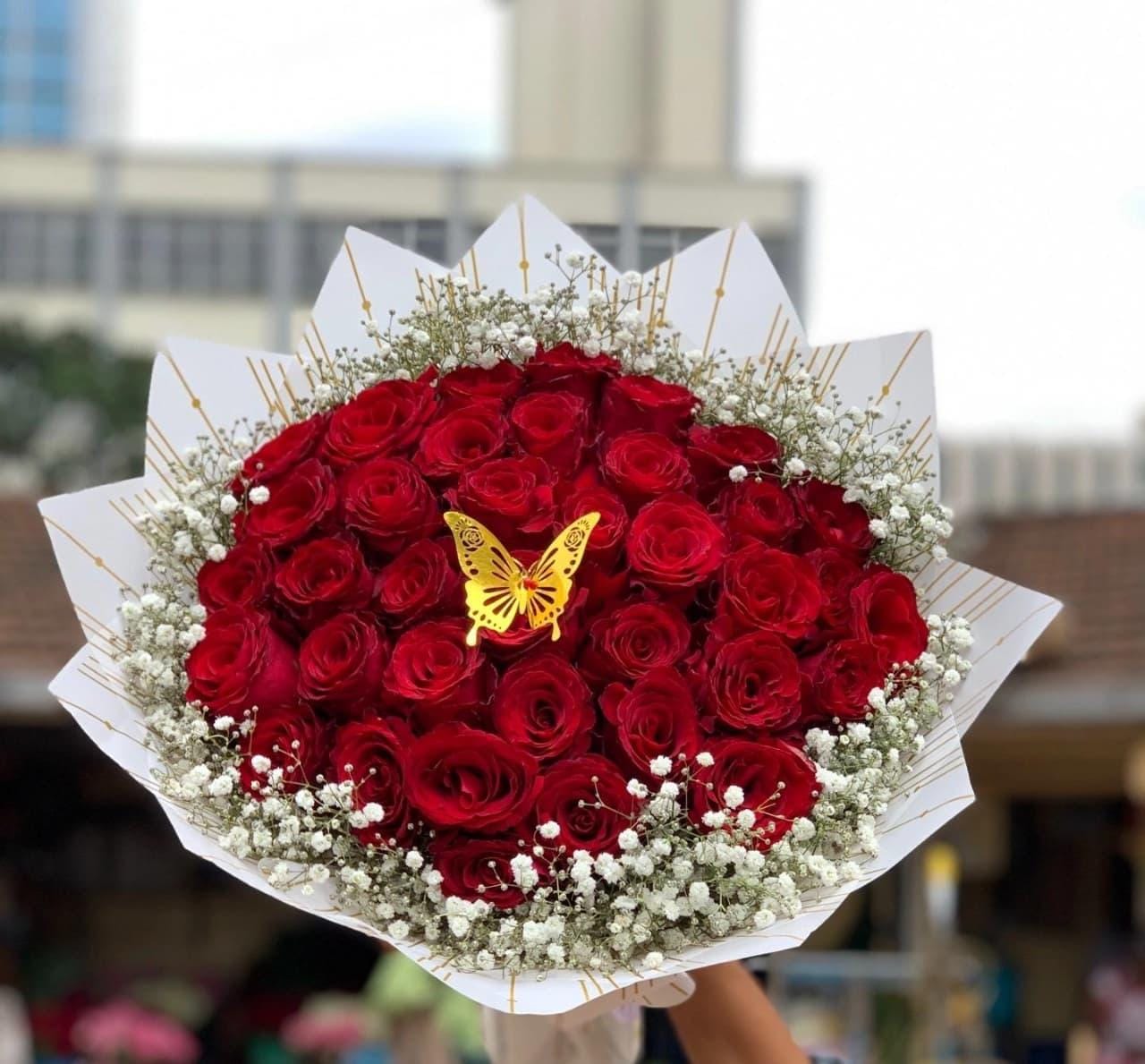 Scarlet Whisper Red Rose & Butterfly Bouquet