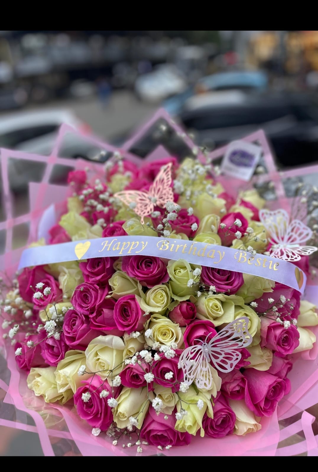 Pink and White Roses For Birthday