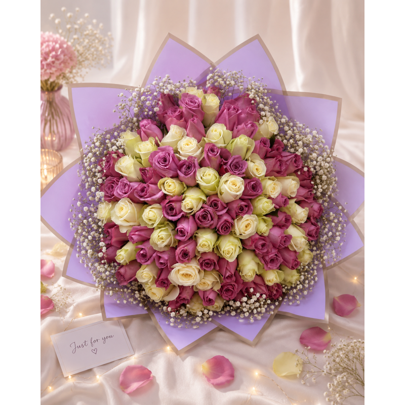 Purple Reign – Purple Rose, White Rose & Mixed Blooms Bouquet