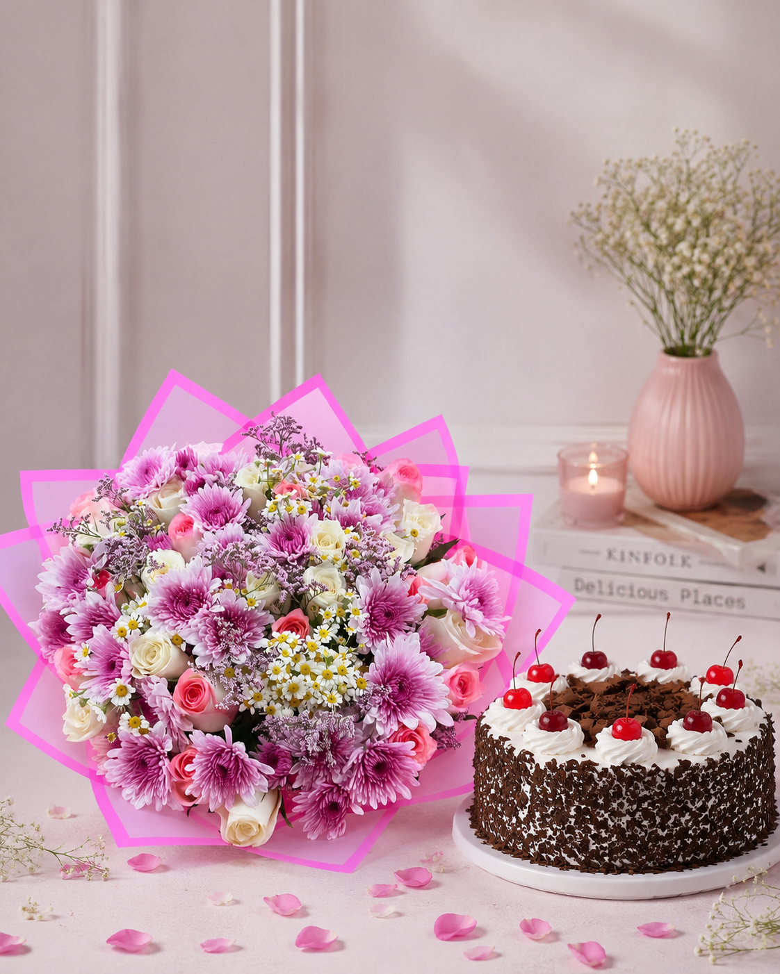 file_00000000f68c81f4b3749cf7b83daf2b Pink Passion – Roses and mums combo with a 2kg Black Forest Cake birthday flowers in Nairobi