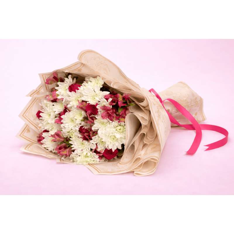 Hot Pink Roses & Pink Alstroemeria Bouquet