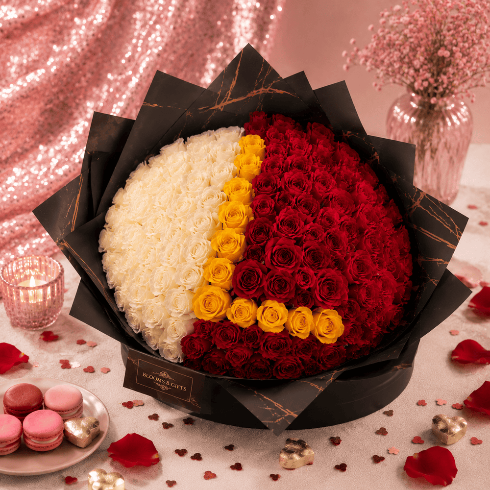 letter-rose-bouquet-100-red-white-and-yellow-roses-with-custom-initial-1246179269.png Letter Rose Bouquet, 100 Red White and Yellow Roses with Custom Initial