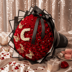 The Famous Red Rose Choice, 100 Plus Red Roses with Personalised Initial